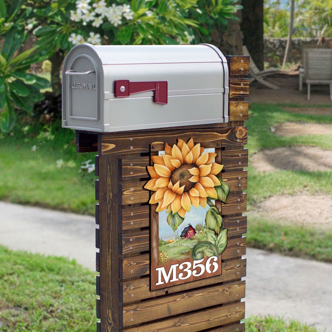 Sunflower Wooden Custom House Number Sign by Jamie Mills-Price - Thanksgiving Halloween Decor - Handcrafted Wooden Handcrafted Wooden Handcrafted Wooden Address Sign - MA8457701-MPP