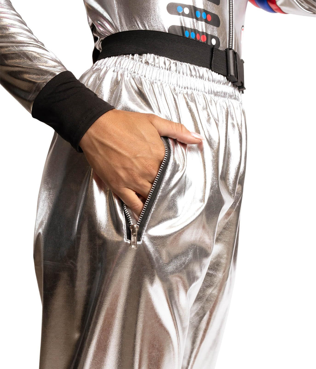 Women's Front Zip Halloween Bodysuit - Shiny Two Piece Astronaut Costume