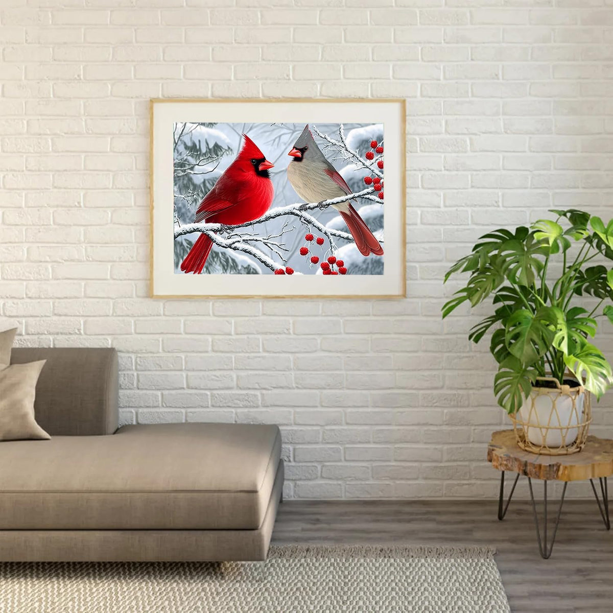 Cardinals Diamond Art Kits for Adults, 5D Christmas Diamond Painting Kits for Beginner, Full Round Drills Red Birds Painting By Diamond Snow Scene Bead Gem Art for Home Decor 16 x 12 in