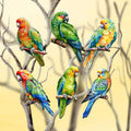 Parrots Clip-On Eco Wood Decorative Ornaments Set of 6 by G. Debrekht - Christmas Decor - 8090013C-S6