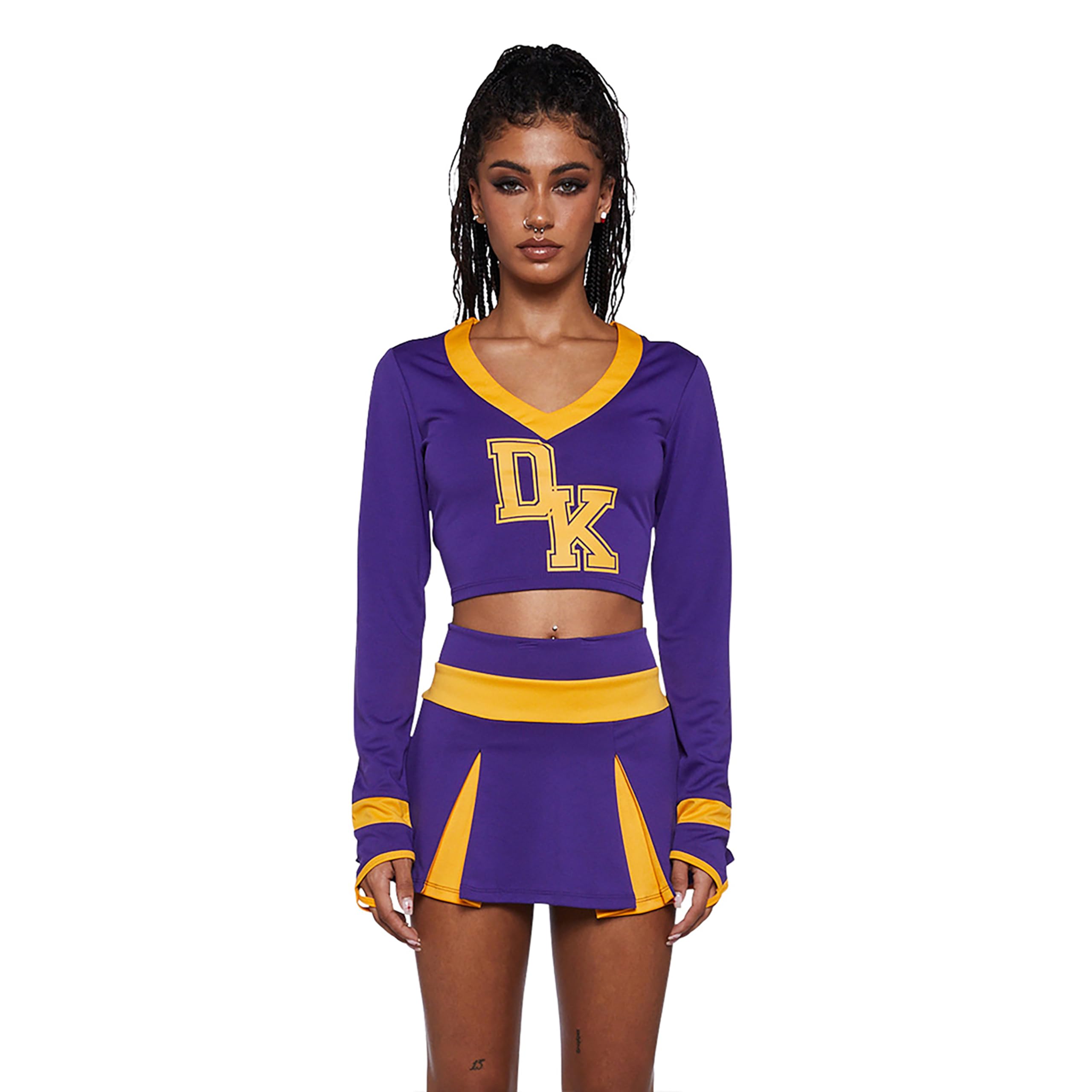 Bite The Boyfriend Costume - Women's Cheerleader Crop Top and Pleated Skirt Set
