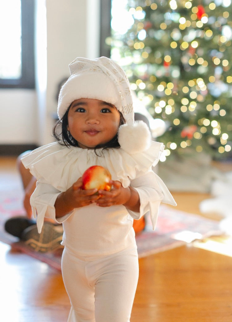 White Holiday Elf Costume-Christmas Gift for Kids - Cozy Cotton Stocking Stuffer