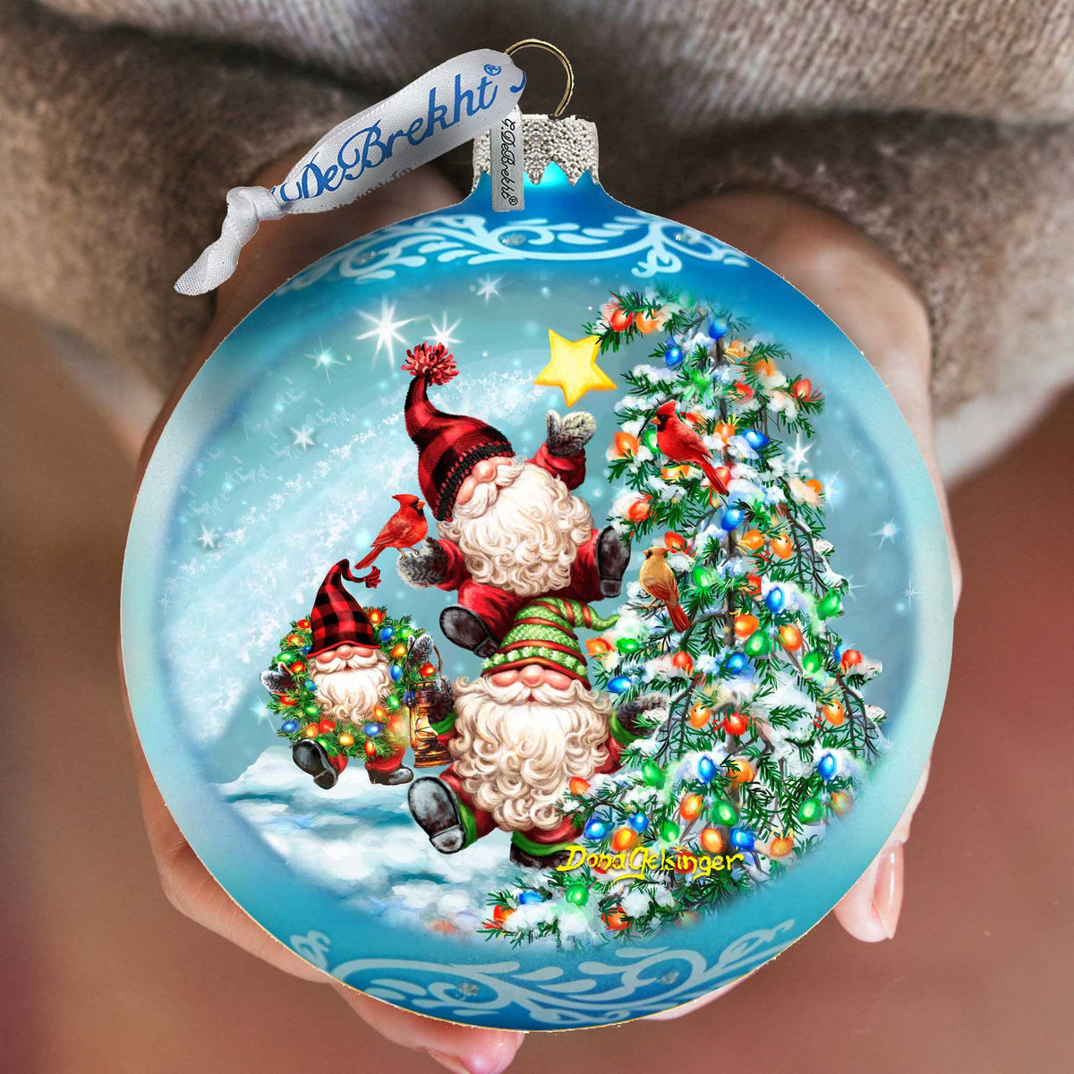 Reaching High Dwarfs Lg Glass Ornament in Blue by Gelsinger - Christmas Decor - 73927B-DG