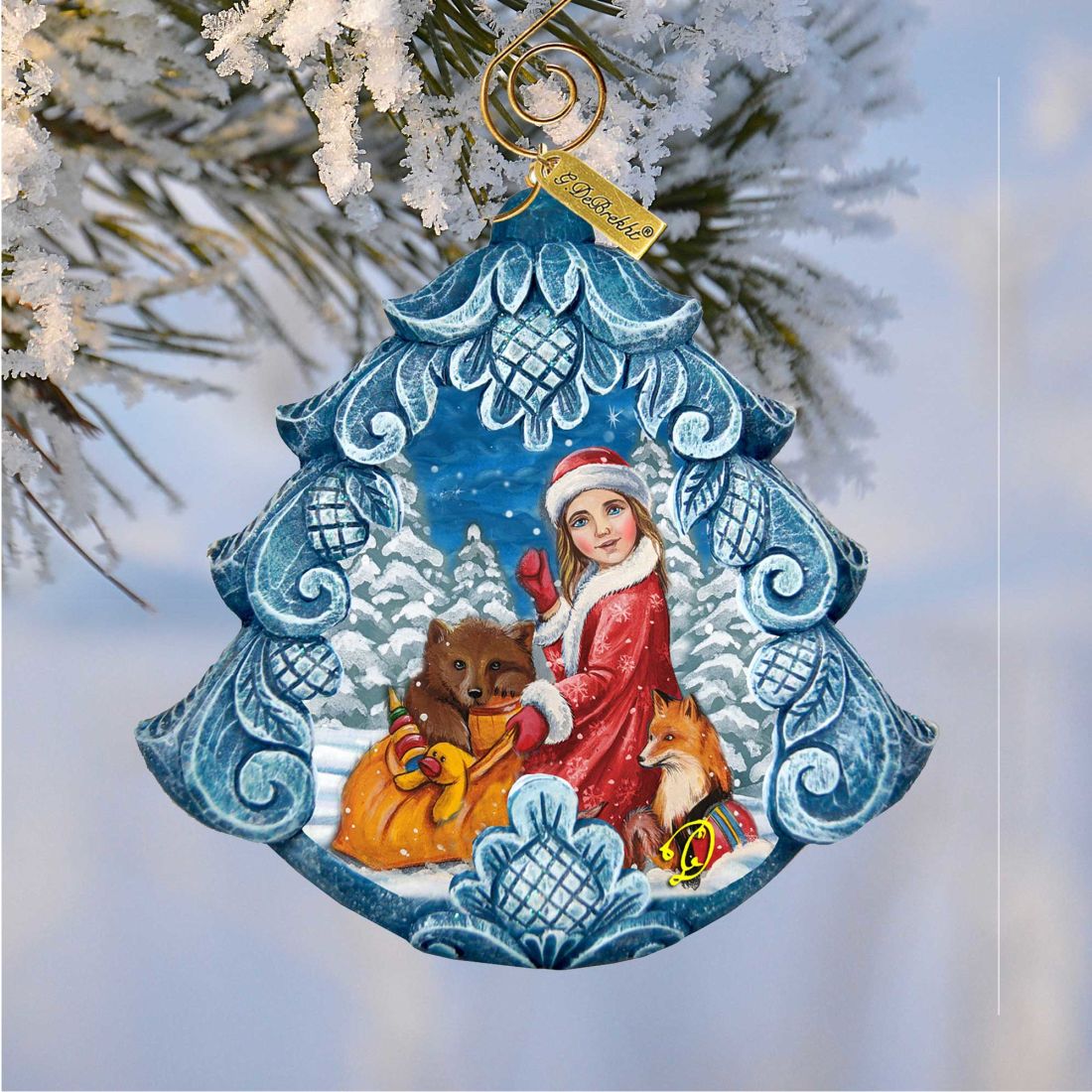 The Snow Maiden with Forest Friends Tree Sculpted Hand-Painted Christmas Ornament by G. DeBrekht - Christmas Decor - 610277