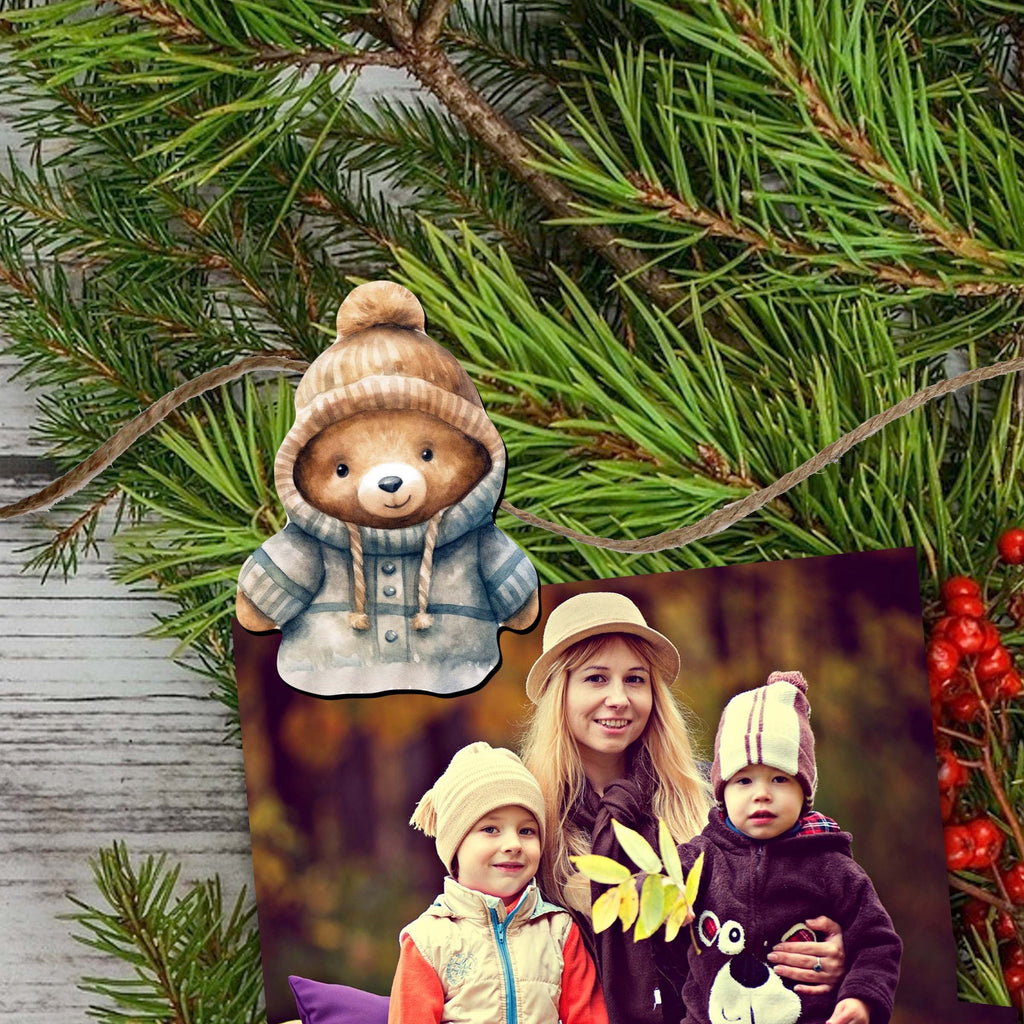 Teddy Bear Clip-On Eco Wood Decorative Ornaments Set of 6 by G. Debrekht - Christmas Decor - 8090025C-S6