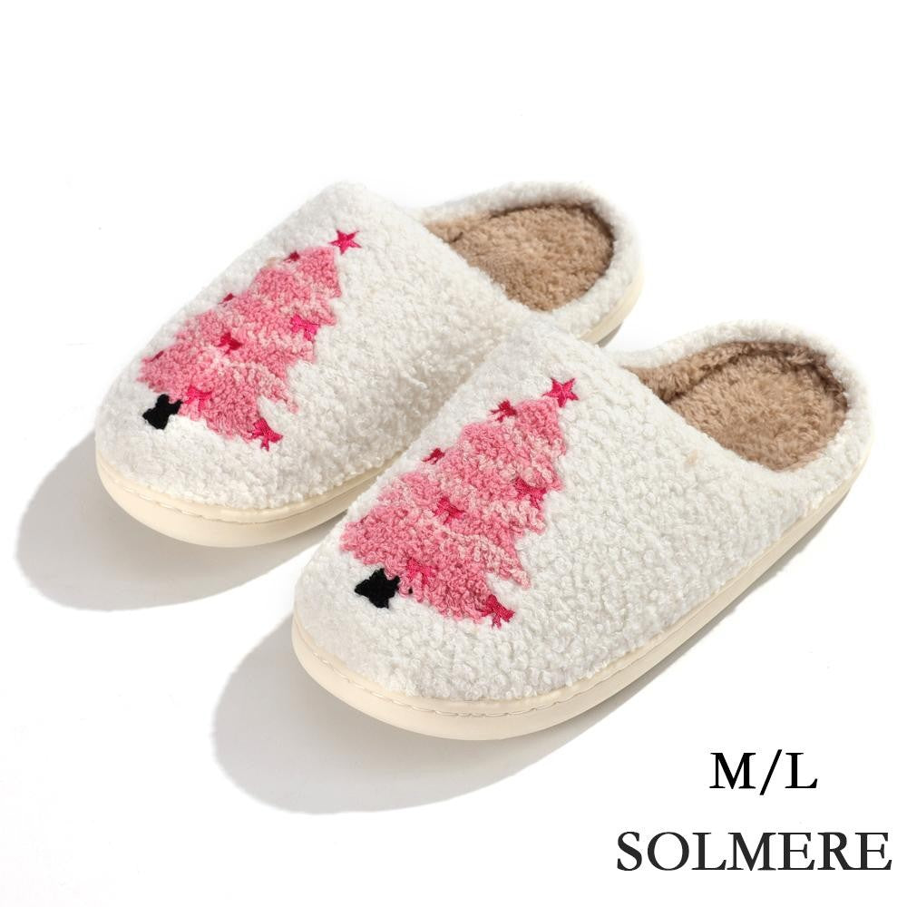SOLMERE Slippers – Pink Christmas Tree Slide On Slippers