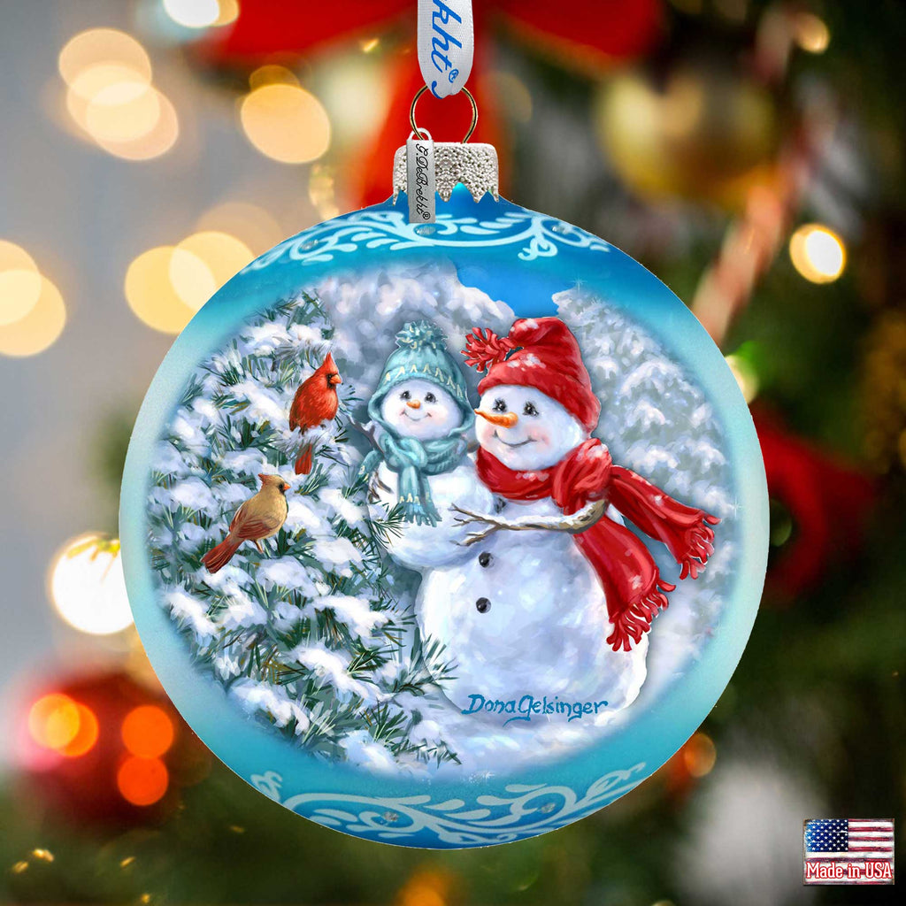 Baby Snowman's First Winter Lg Glass Ornament in Blue by Gelsinger - Christmas Décor - 73923B-DG