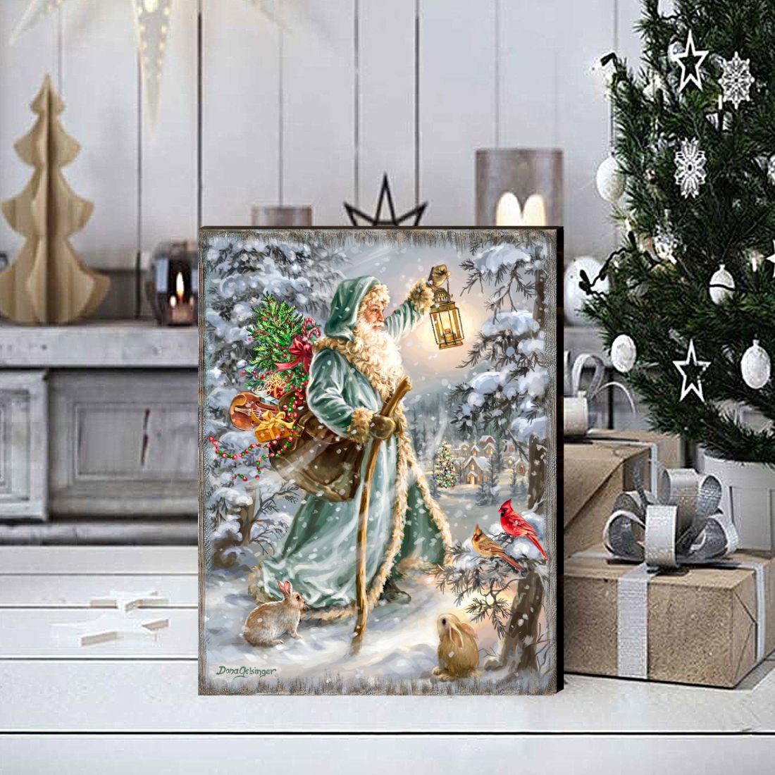 Saint Nicholas Wooden Wall Art by D. Gelsinger - Christmas Santa Snowman Decor - 95679B-DG