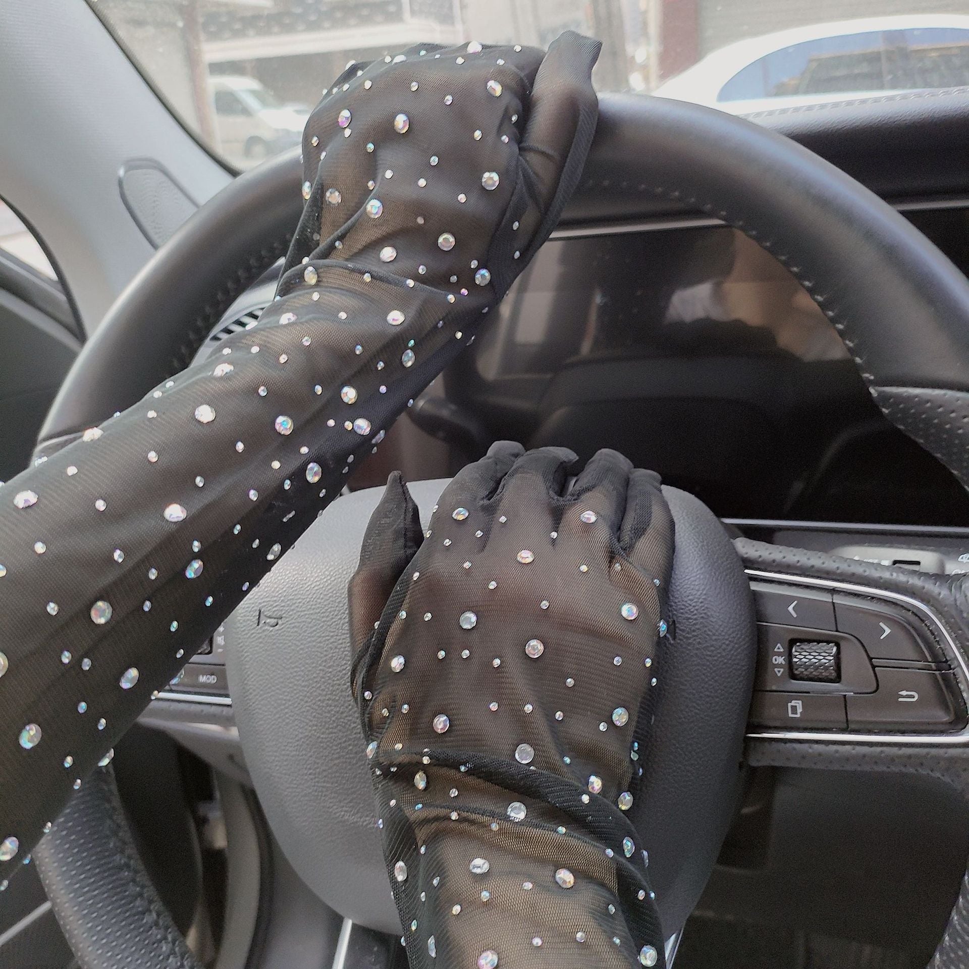 Cosplay Rhinestone Lace Mesh Gloves