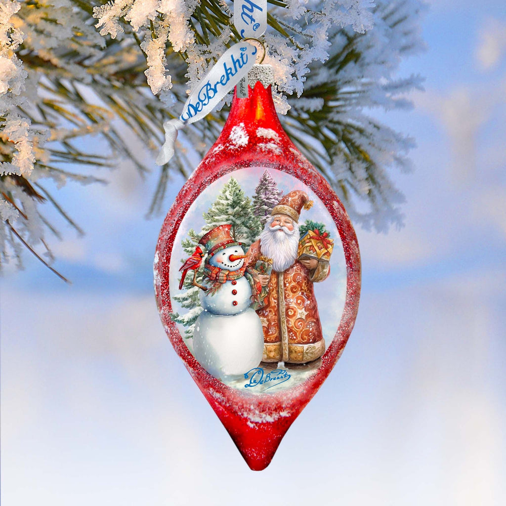Winter Friends Drop Glass Ornament by G. Debrekht - Christmas Santa Snowman Décor - 757-049