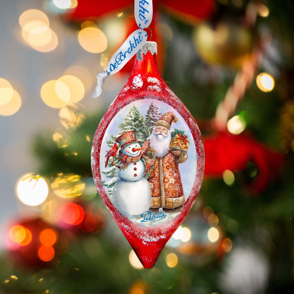 Winter Friends Drop Glass Ornament by G. Debrekht - Christmas Santa Snowman Décor - 757-049
