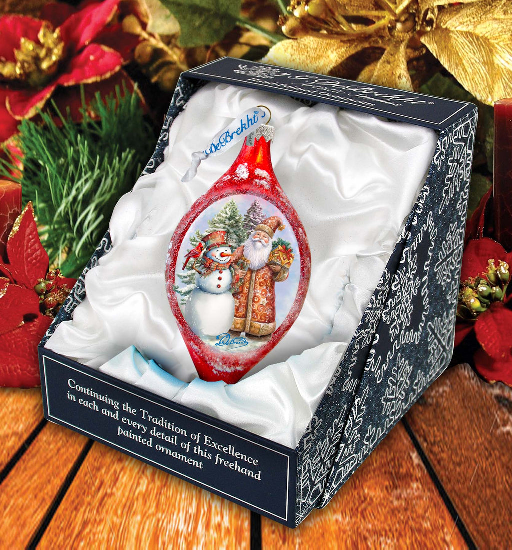 Winter Friends Drop Glass Ornament by G. Debrekht - Christmas Santa Snowman Décor - 757-049