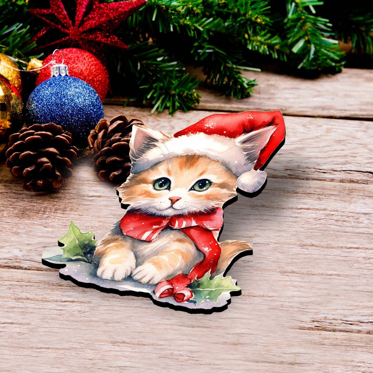 Christmas Cats Clip-On Eco Wood Decorative Ornaments Set of 3 by G. Debrekht - Christmas Decor - 8091016C-S3