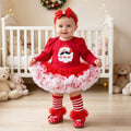 Baby Christmas Long-sleeve Cartoon Romper Dress Red Tulle One-piece Outfit Four-piece Set