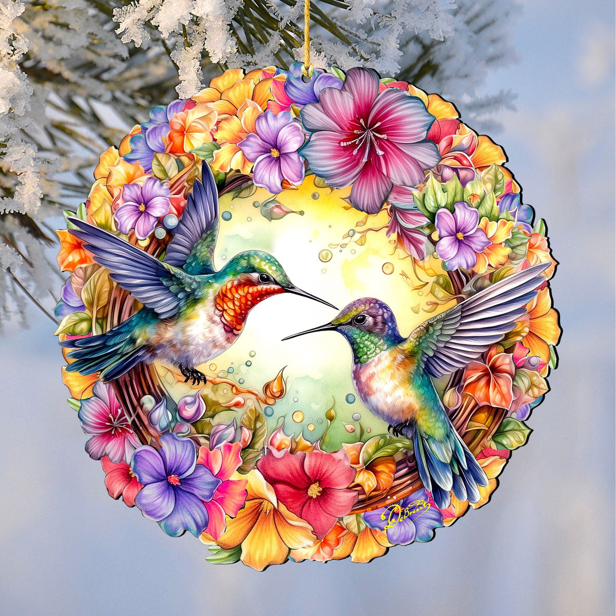 Hummingbirds Wreath Christmas Wooden Ornaments by G. DeBrekht - Easter Spring Decor - 8652804