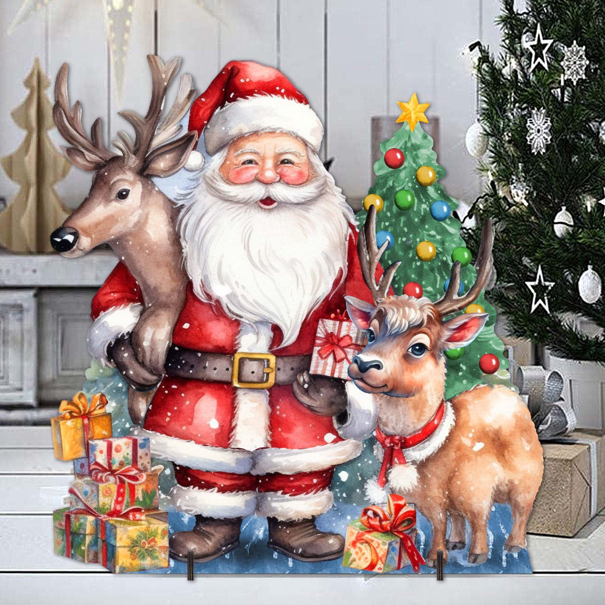 Santa with Reindeers Outdoor Decor by G. Debrekht - Christmas Santa Snowman Decor - 8611032F