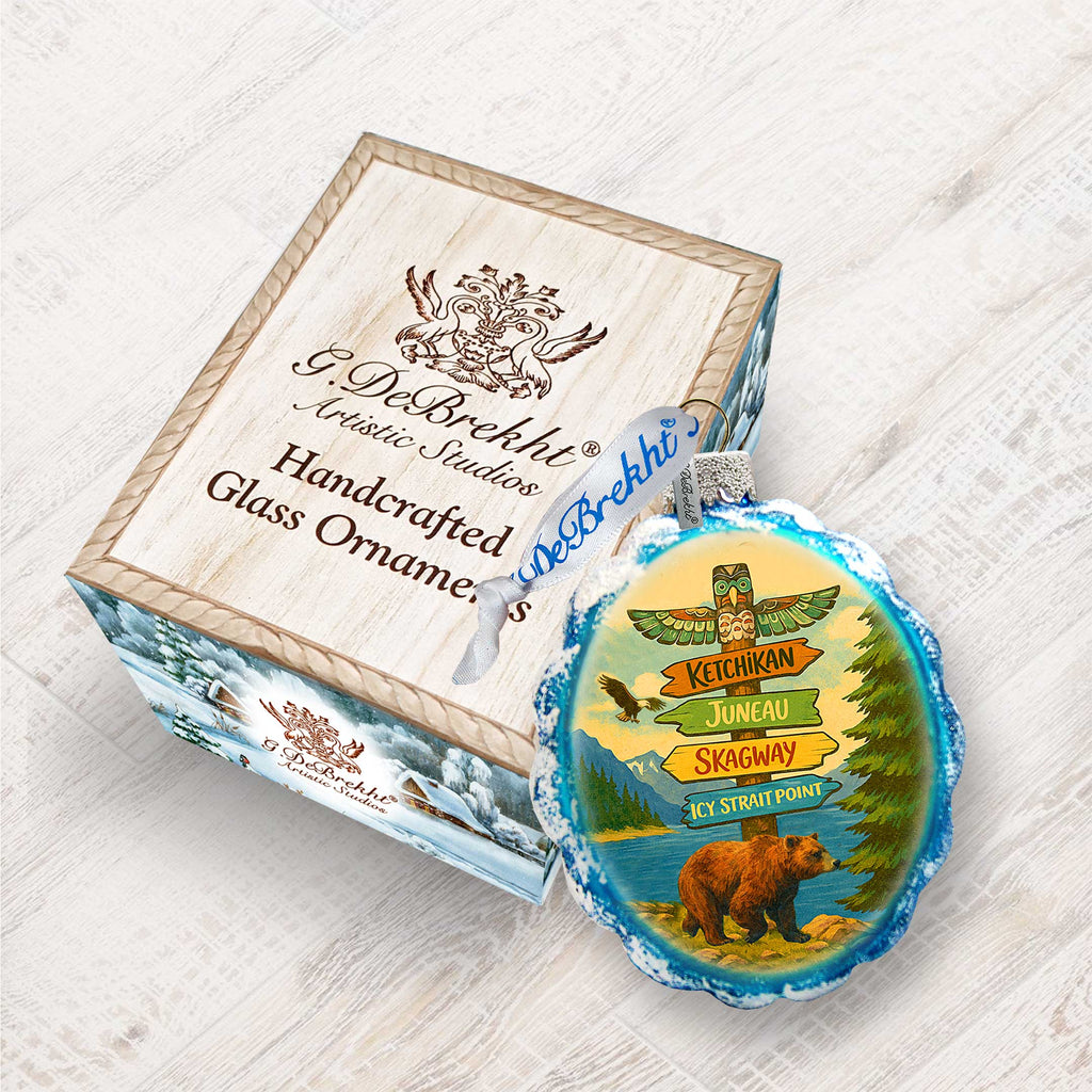 Handcrafted Alaska Cruise Ports Glass Christmas Ornament  – Handcrafted Wildlife Holiday Decor – 777436