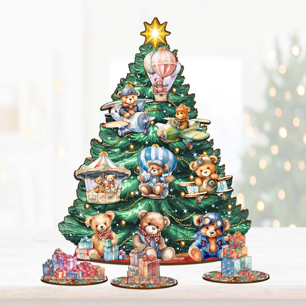 Teddy Bear Christmas Tree Eco Wood Set by G.DeBrekht Christmas Decor - 8091508