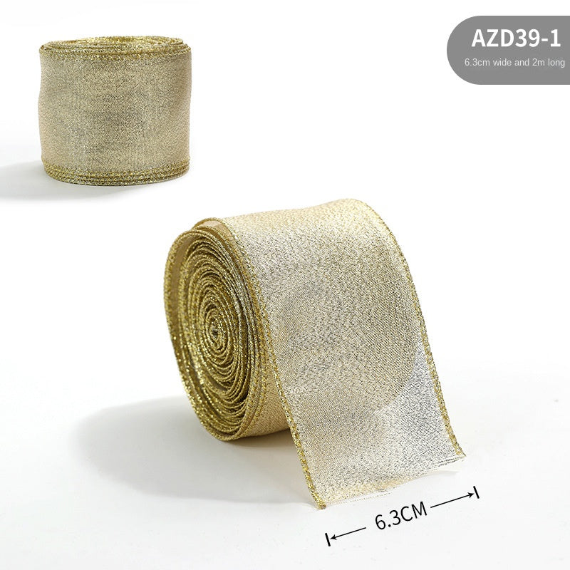 New Gold Onion Cloth Christmas Ribbon Gold Powder Decorative Bow Material Christmas Wire Edge Weaving Ribbon Decoration