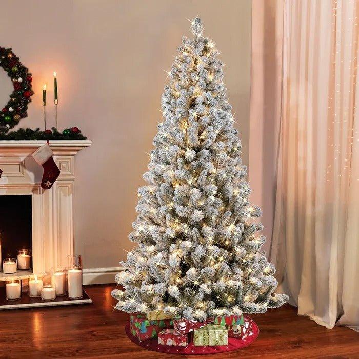 6.5 ft Flocked Virginia Pine Pre-Lit Christmas Tree, 300 Clear Lights