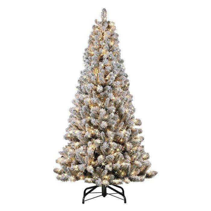 6.5 ft Flocked Virginia Pine Pre-Lit Christmas Tree, 300 Clear Lights
