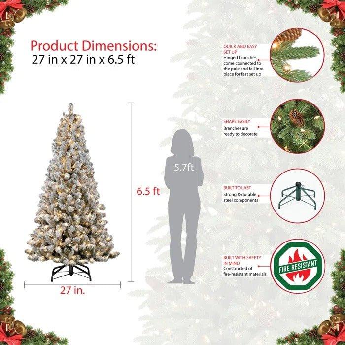 6.5 ft Flocked Virginia Pine Pre-Lit Christmas Tree, 300 Clear Lights