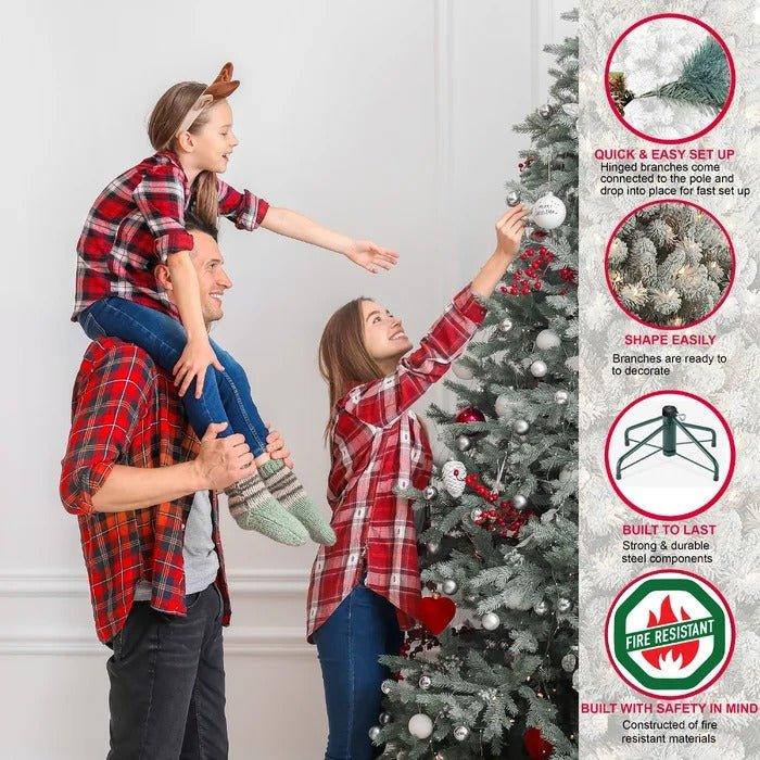6.5 ft Flocked Virginia Pine Pre-Lit Christmas Tree, 300 Clear Lights
