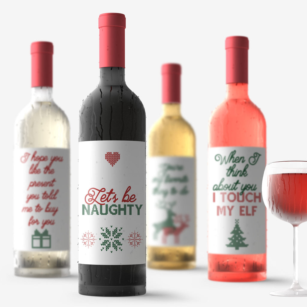 Christmas Wine Labels, Pack of 4