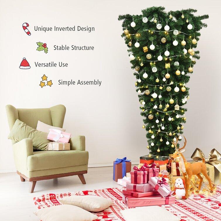 Artificial Christmas Pine Tree, Upside Down Design for Creative Holiday Decor
