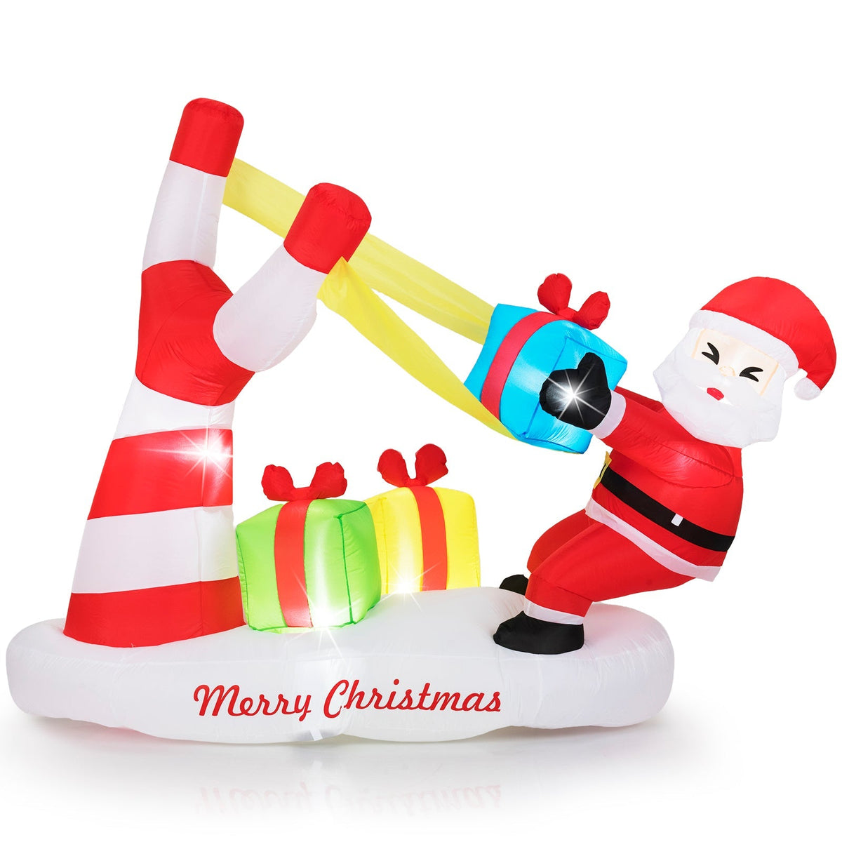 7 Feet Christmas Inflatables Santa with Slingshot and Built-in LED Lights Outdoor Decoration