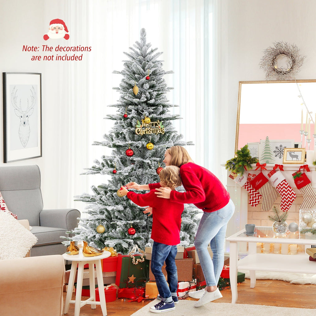7 Feet Snow Flocked Artificial Christmas Tree with Cool White LED Lights