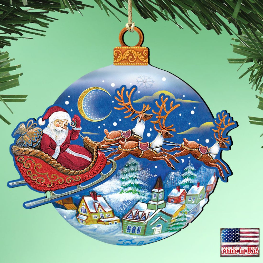 Up-Up and Away Christmas Wooden Ornaments by G. DeBrekht - Christmas Santa Snowman Decor - 8112160