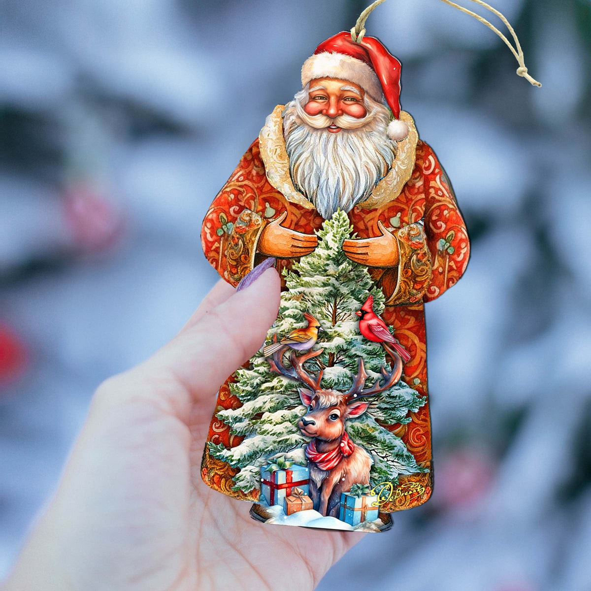Santa with Forest Friends Wooden Ornaments by G. Debrekht - Christmas Santa Snowman Decor - 8691409