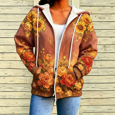 2026 Fall Winter European And American Foreign Trade Amazon Christmas Element 3D Digital Print Women's Zipper Hoodie
