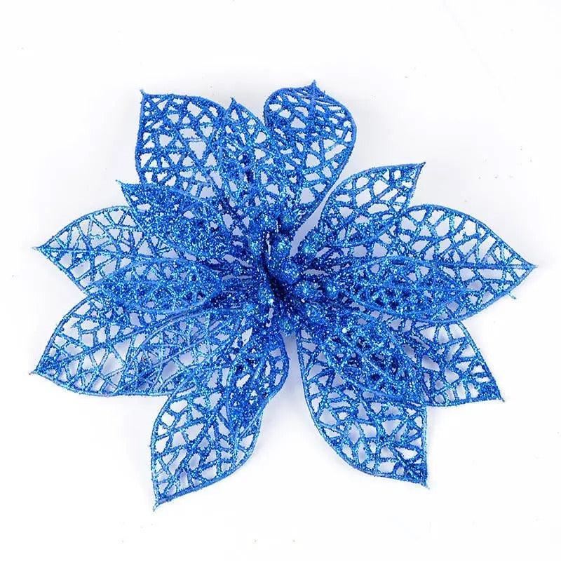 10-Pack Glitter Hollow Flower Christmas Decorations