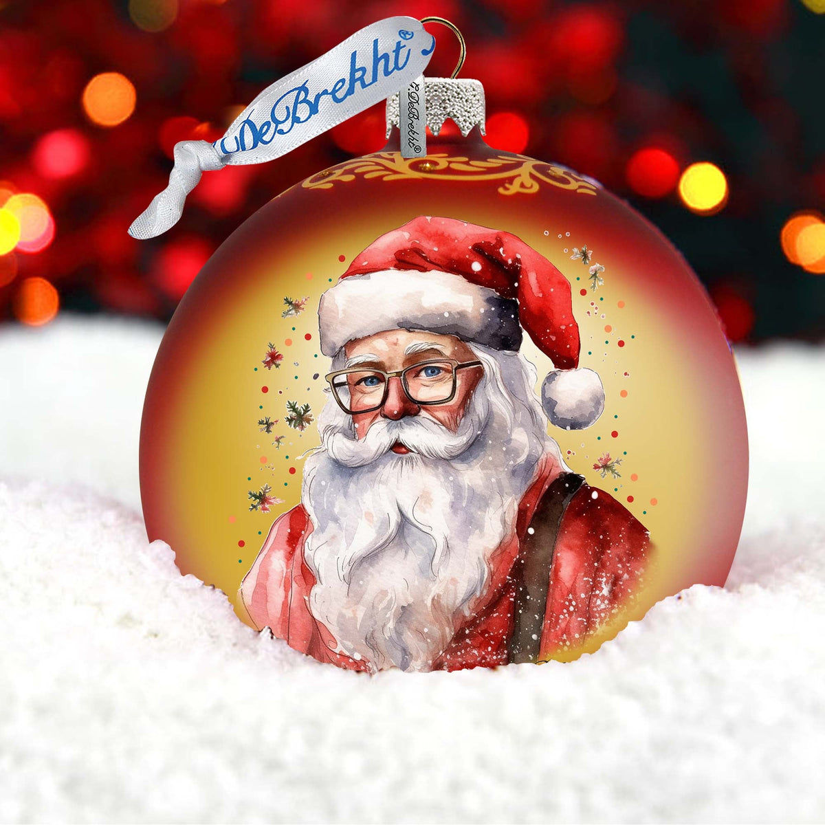 Jolly Santa Claus Ball Glass Ornament by G. Debrekht - Christmas Santa Snowman Decor - 73374