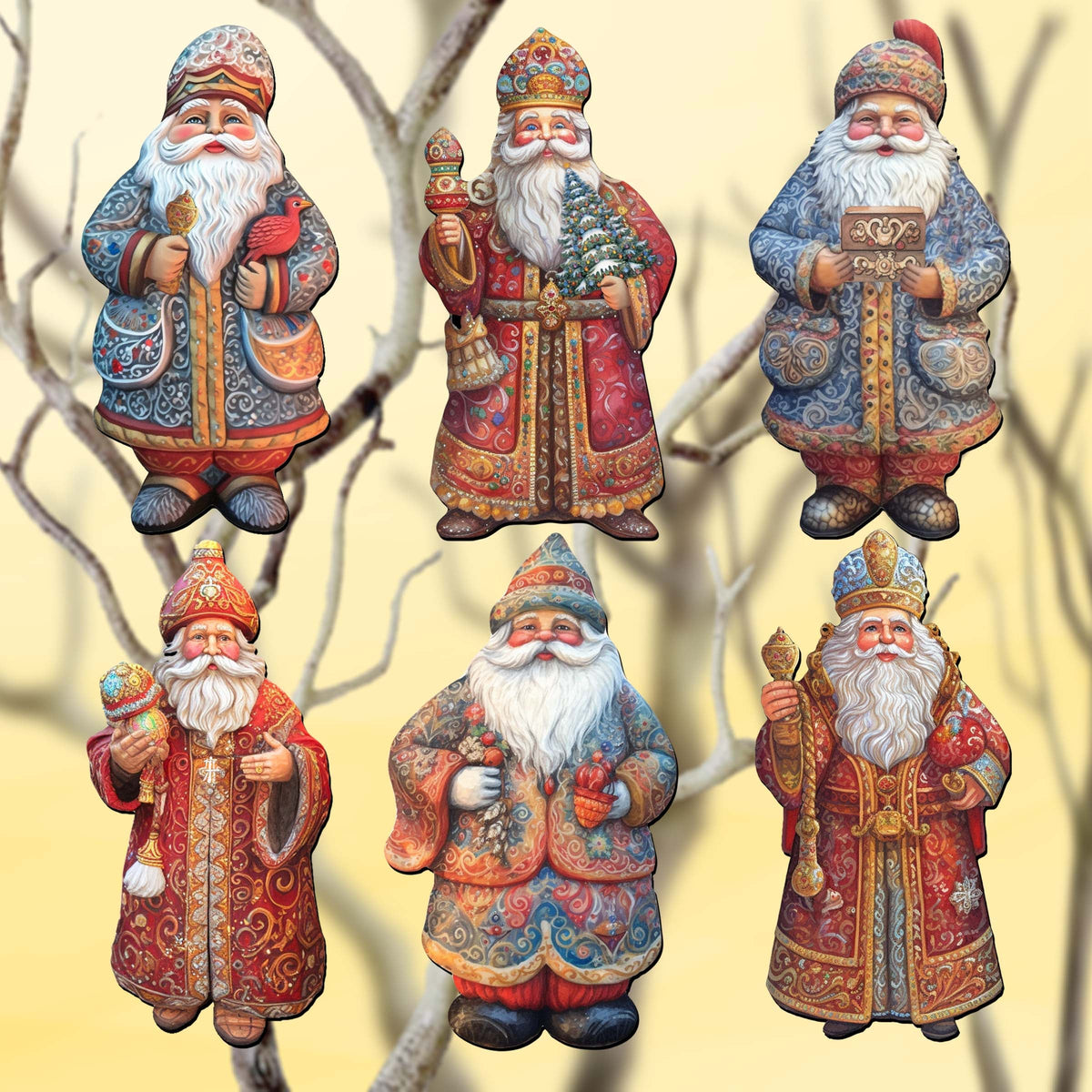 Santa Clip-On Eco Wood Decorative Ornaments Set of 6 by G. Debrekht - Christmas Decor - 8090032C-S6