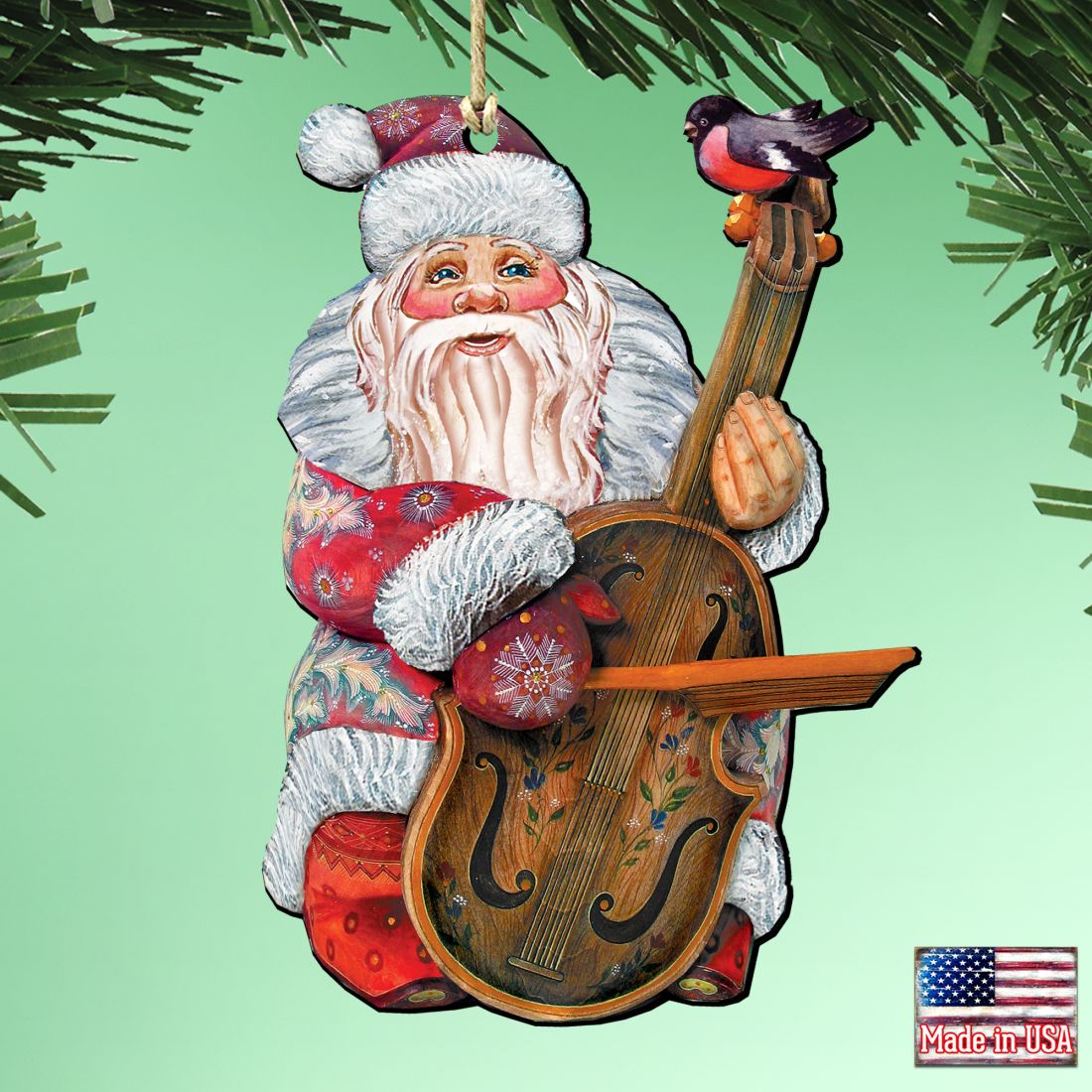 Violin Santa Christmas Wooden Ornaments by G. DeBrekht - Christmas Santa Snowman Decor - 8116210