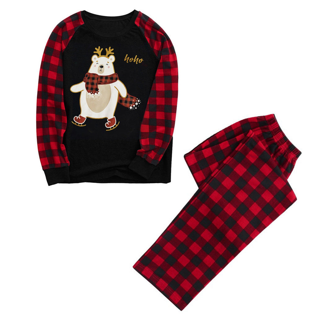 Ebay Christmas Plaid Cartoon Bear Printed Parent-child Wear Long Sleeve Pajamas Homewear Suit