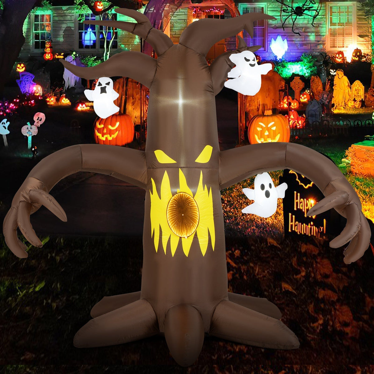 7.8 Feet Halloween Inflatables Scary Dead Tree Halloween Decoration with Ghost