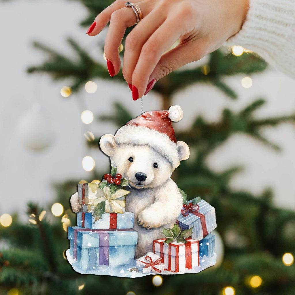 Christmas Teddy Bear Decorative Wooden Ornaments of 3 by G. Debrekht - Christmas Décor - 8091011-S3