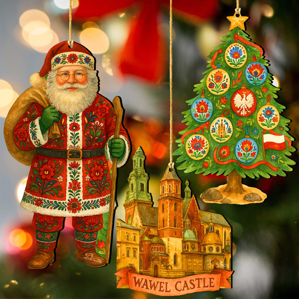 Santas Around the World - Polish Santa Ornaments - Handcrafted Eco Wood Christmas Ornaments Set of 3 by G. DeBrekht - 8091309-S3