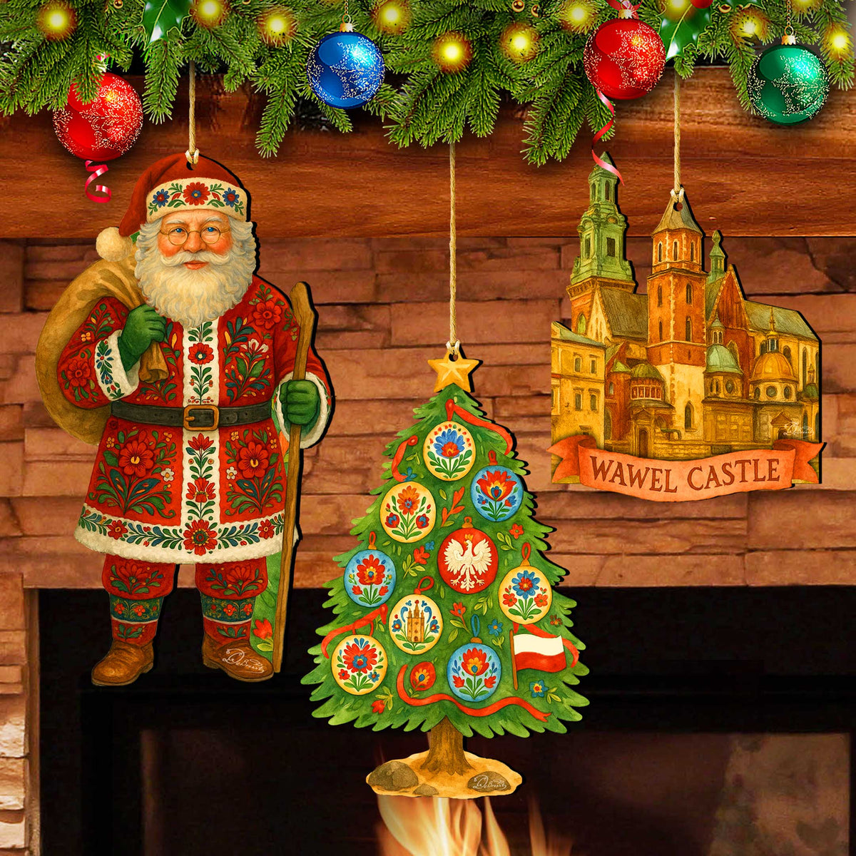 Santas Around the World - Polish Santa Ornaments - Handcrafted Eco Wood Christmas Ornaments Set of 3 by G. DeBrekht - 8091309-S3