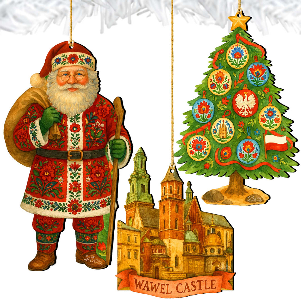 Santas Around the World - Polish Santa Ornaments - Handcrafted Eco Wood Christmas Ornaments Set of 3 by G. DeBrekht - 8091309-S3