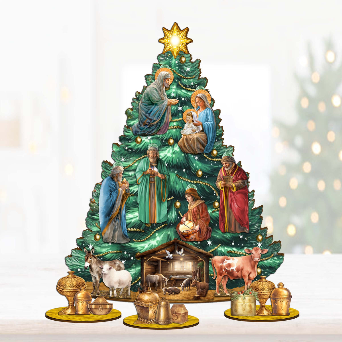 Regal Nativity Christmas Tree Eco Wood Set by D. Gelsinger Christmas Décor - 8091503-3