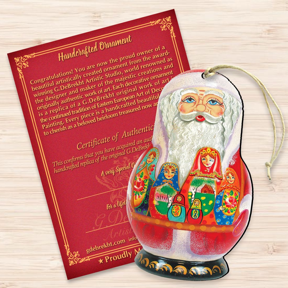 Matreshka Santa Doll Wooden Ornaments by G. DeBrekht - Christmas Santa Snowman Decor - 8110716