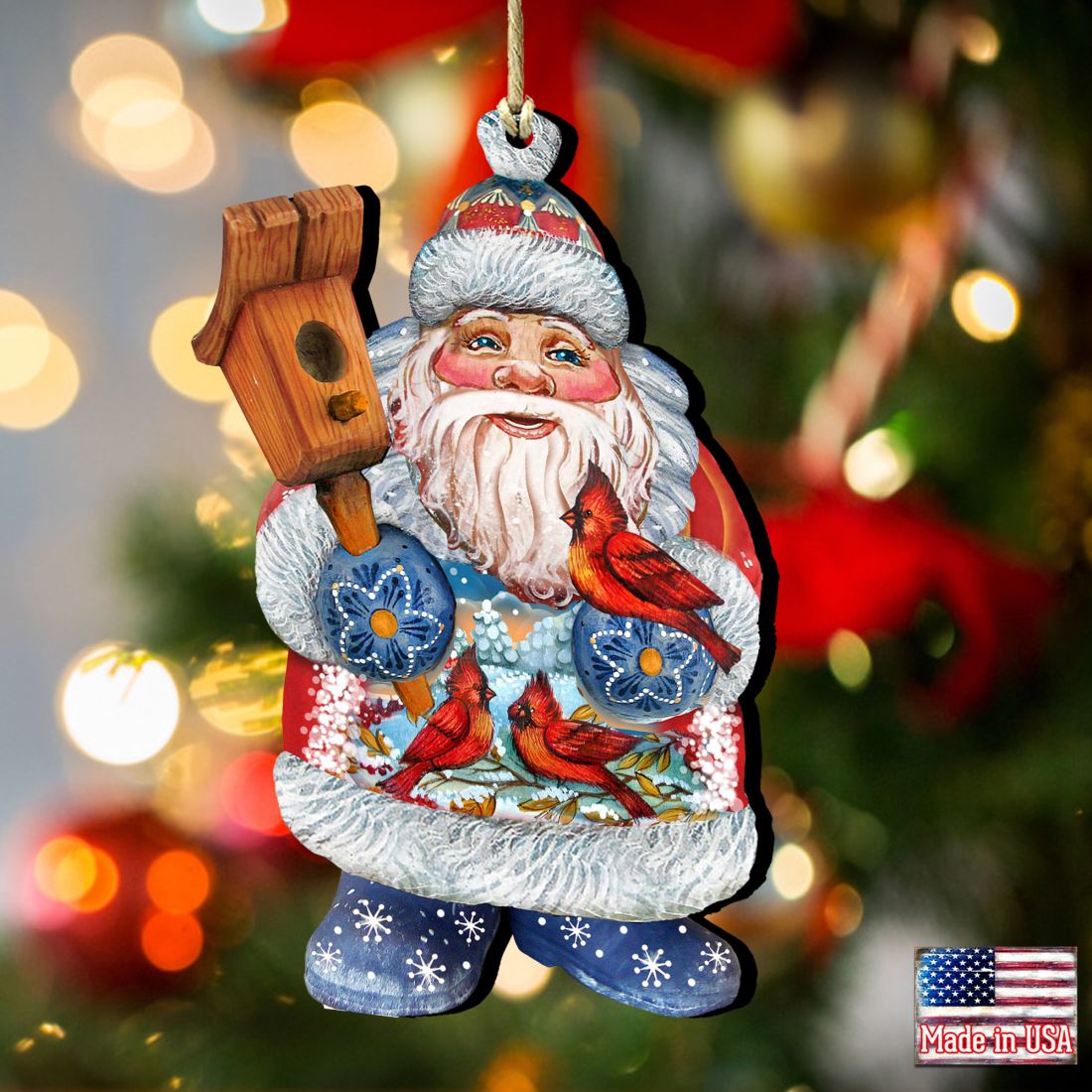 Holiday Bird Christmas Wooden Ornaments by G. DeBrekht - Christmas Santa Snowman Decor - 8118023