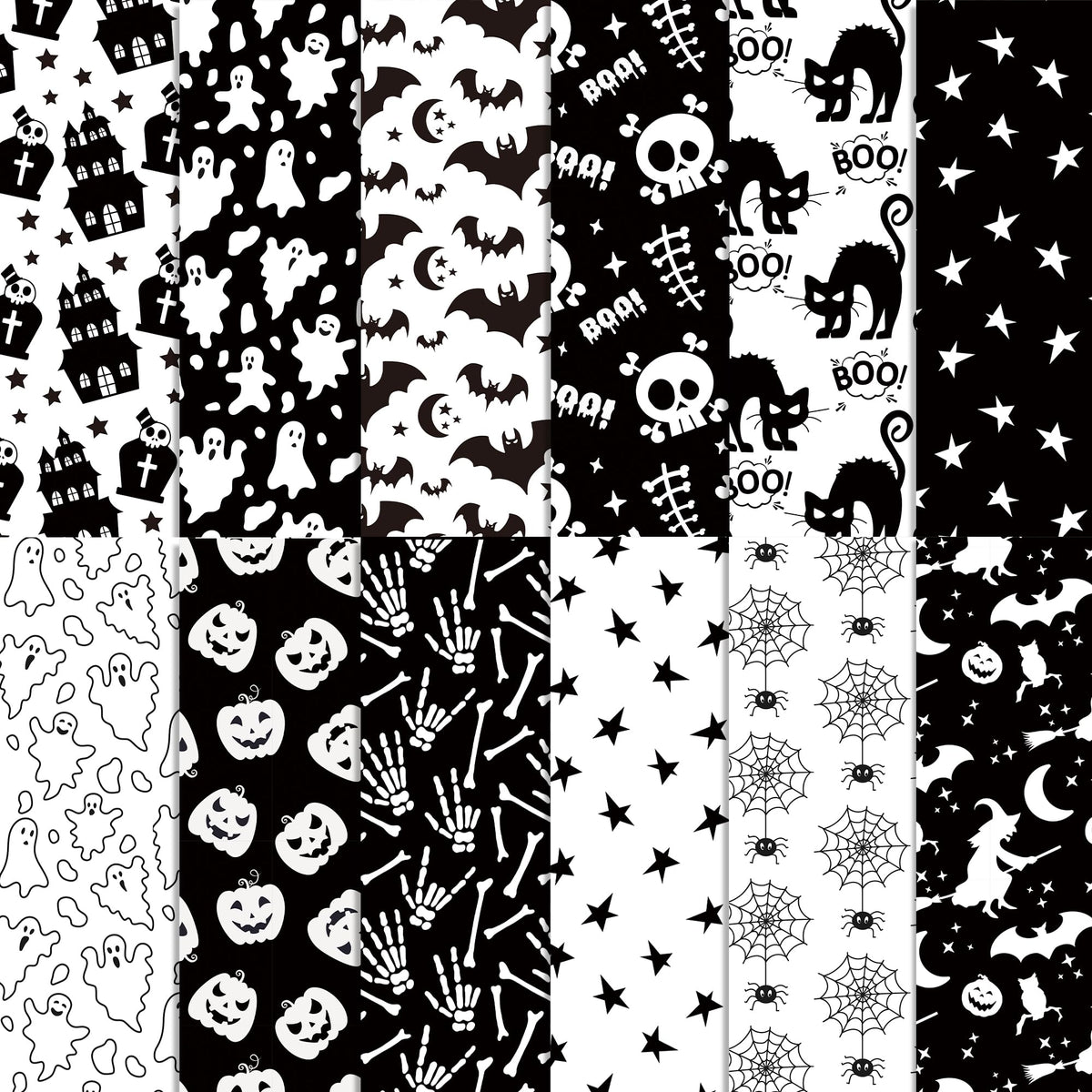 Halloween Scrapbook Paper 24 Sheets 11.8x11.8 Black & White Double-Sided