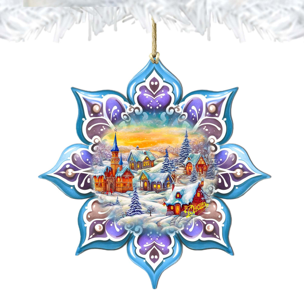 Christmas Village Snowflake Large Wooden Ornament by G. Debrekht - Christmas Decor - 8688417M