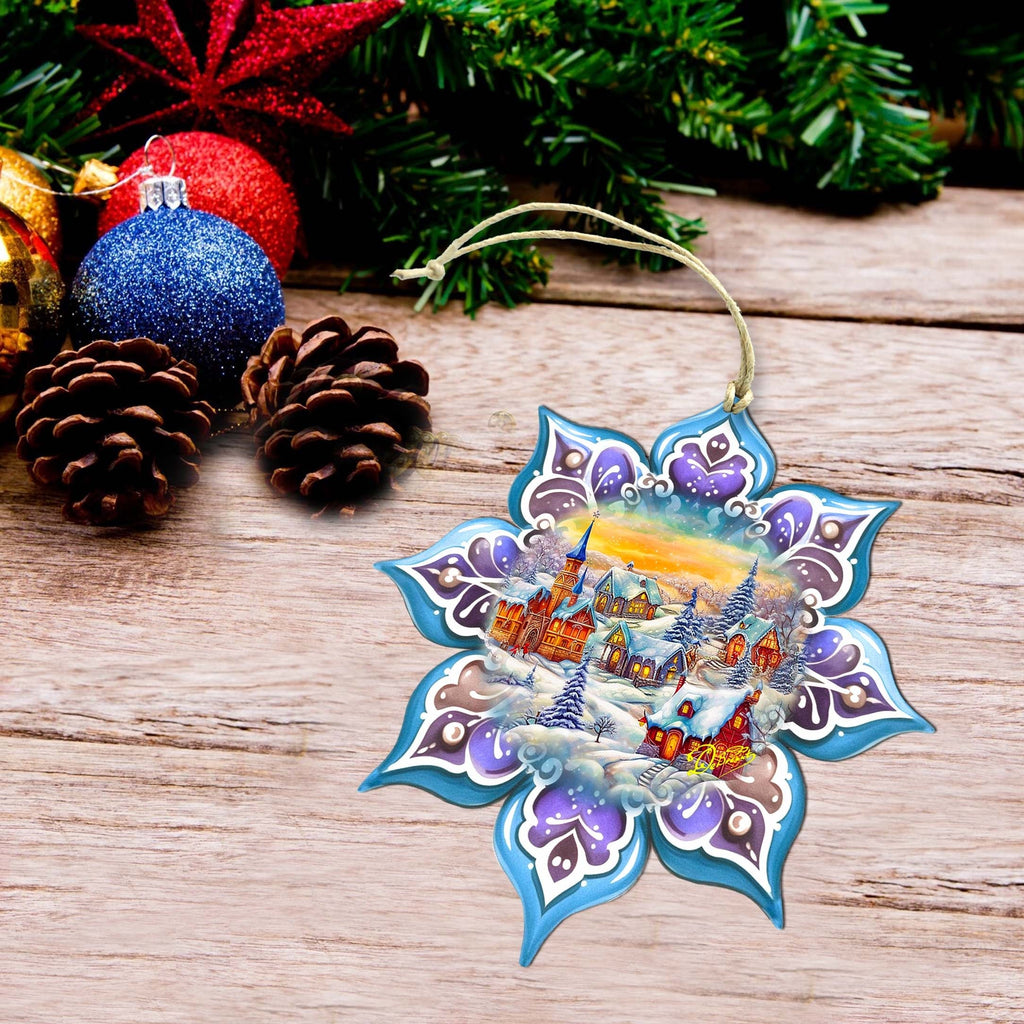 Christmas Village Snowflake Large Wooden Ornament by G. Debrekht - Christmas Decor - 8688417M